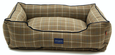 Kostkovaný hnědozelený pelíšek pro psy TWEED - 100x85x25 cm