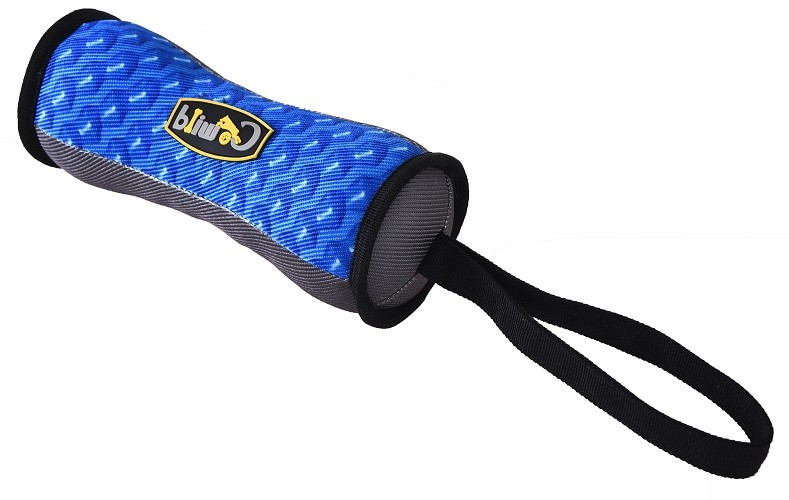 Modrošedé přetahovadlo pro psy s úchytem – 8 × 39 cm
