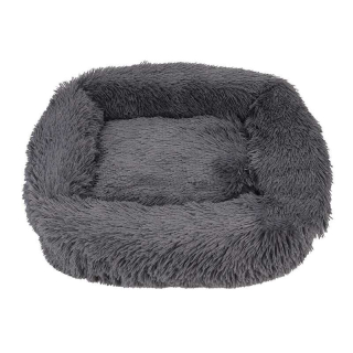 Tmavě šedý obdélníkový fluffy pelíšek - 110x100x28 cm